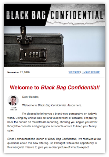Black Bag Confidential email screenshot